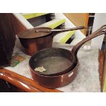 Three vintage copper saucepans and one lid