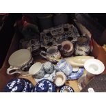 A selection of assorted ceramics to include a Dresden opaque china blue and white egg stand,
