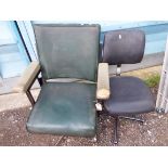 A vintage green leather office chair and another