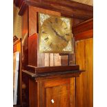 An oak and mahogany cased grandfather clock with brass dial for restoration
