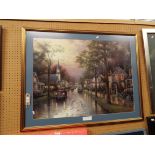 A large limited edition print of THOMAS KINKADE's 'Hometown Morning', details below,