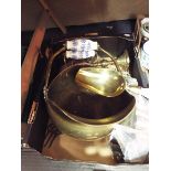 A selection of brassware to include candlesticks, coal scuttle,