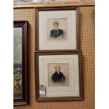 A pair of William IV watercolour portraits of a gentleman and lady in costume, both initialled 'J.S.