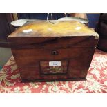 A 1920s walnut jewellery box with hinged top and brass plaque inscribed 'Glady's Standen Seven