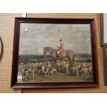 A framed vintage hunting scene print