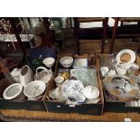 Three boxes of china and glass to include vases, dishes, plates, tea ware,