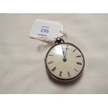 A London silver cased pocket watch by Harriett Smith 1848 No 6663 having enamelled dial with Roman