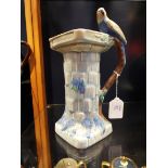 A Wade Heath Flaxman Ware pottery jug decorated with Budgerigar on bird bath