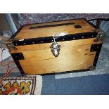 A wooden metal bound chest