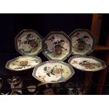 A set of six circa 1880 Japanese plates depicting crane and dragon scene