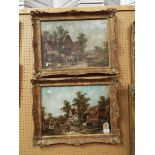 A pair of chromolithographs depicting farmyard scenes in painted ornate gilt style frames