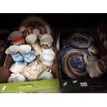 Two boxes of Victorian ceramics including jugs, plates, cups, saucers,