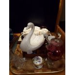A mixed selection of assorted items to include thimbles, swan,