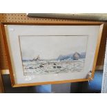 THOMAS SIDNEY watercolour 'Kynance' Cornwall coast line scene