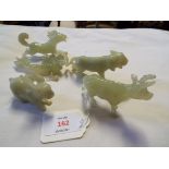 Five jade figure of animals to include hare, dragon,