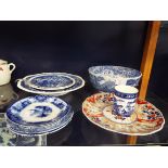 A selection of blue and white china to include Grindley, Wedgwood,
