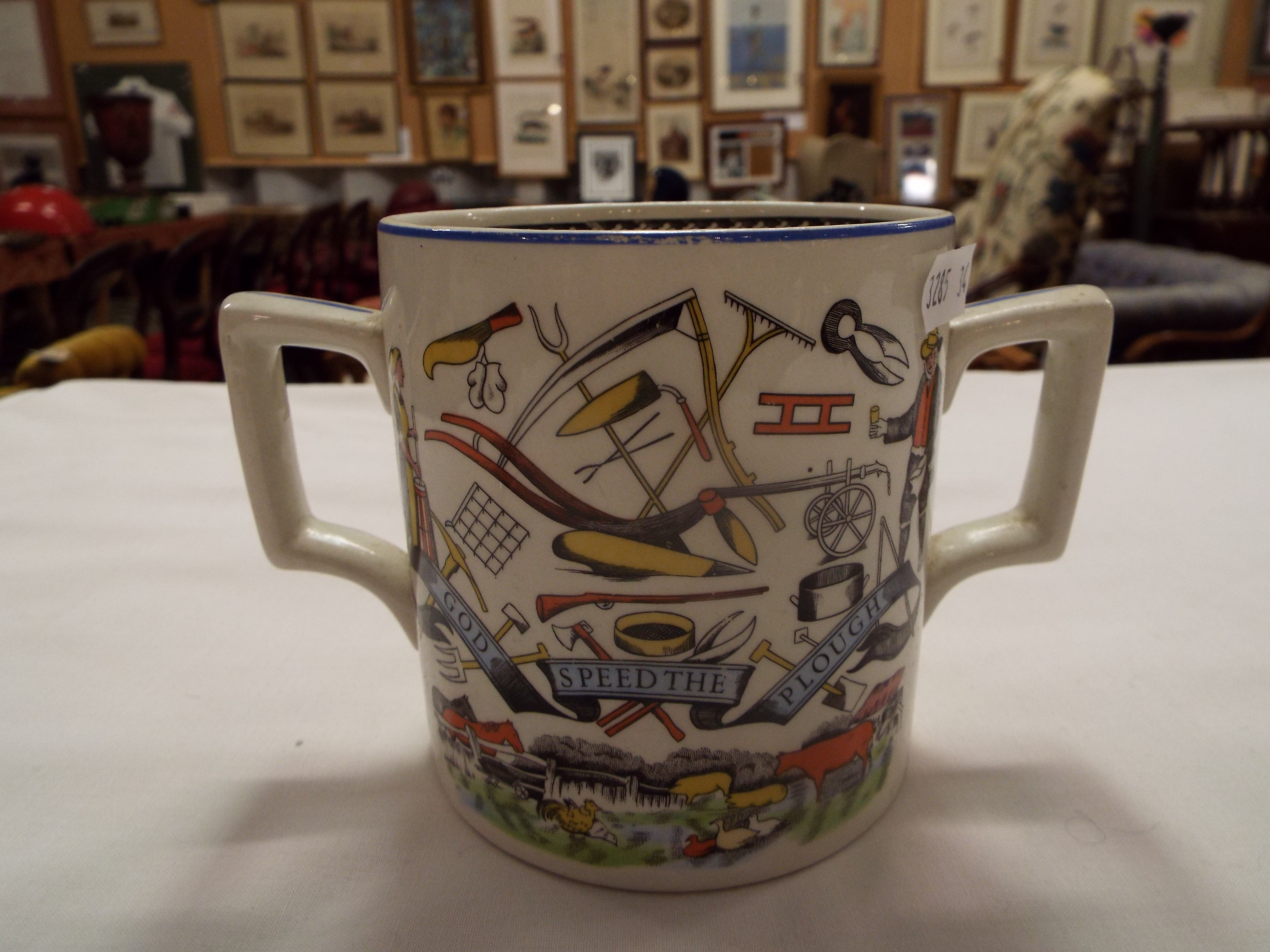 An antique 'God Speed the Plough' farmer's loving cup, lusterware dish, posy vase (possibly Minton), - Image 2 of 13