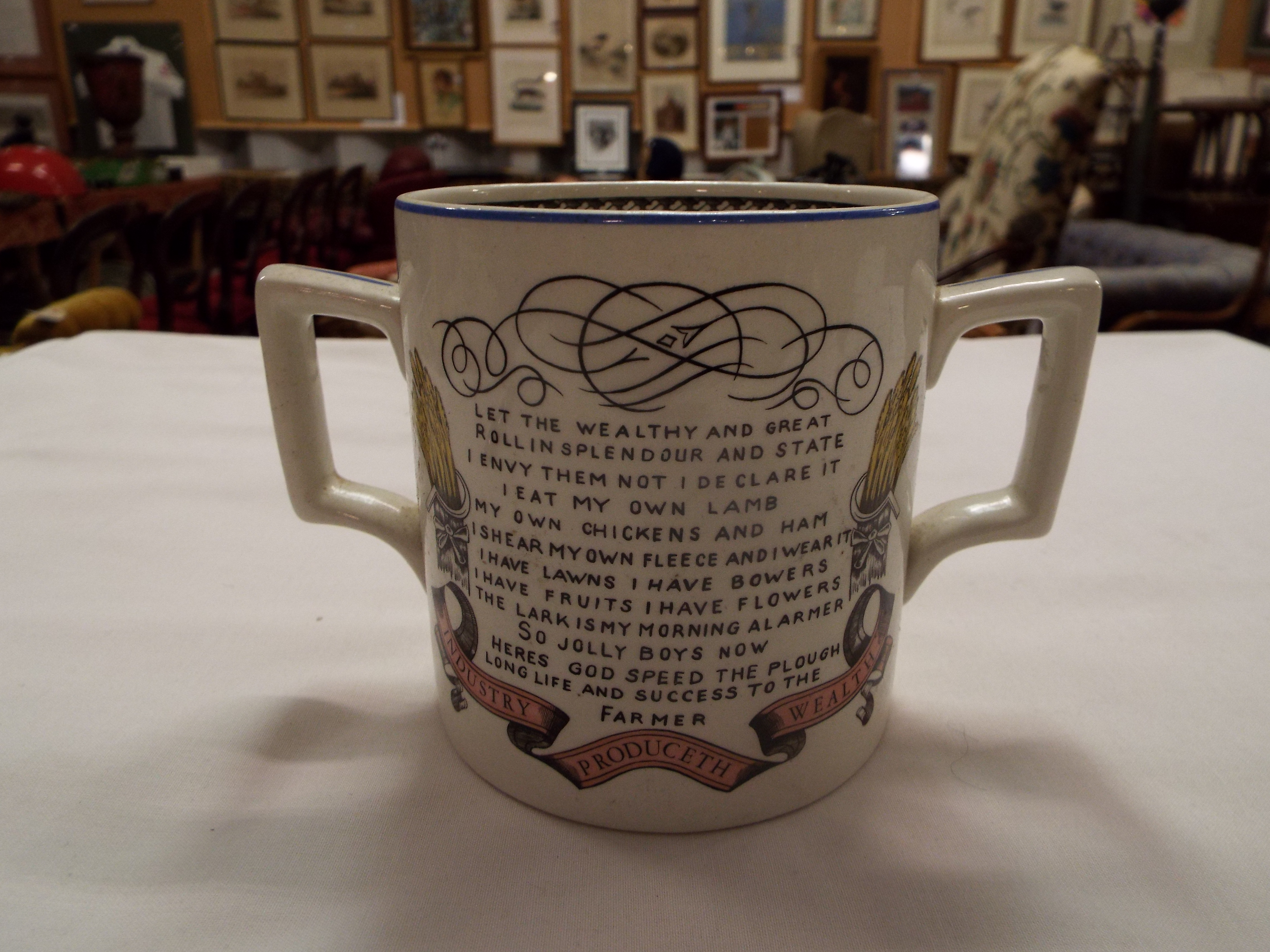 An antique 'God Speed the Plough' farmer's loving cup, lusterware dish, posy vase (possibly Minton), - Image 3 of 13