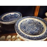 Eight Victorian blue and white bowls no factory markings to undersides,