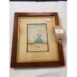 A Regency watercolour miniature full length portrait of a young child with flower,