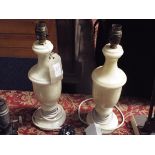 A pair of alabaster cup and cover table lamps