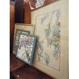 Four oriental watercolour floral and foliate pictures to include bamboo, all with character marks,