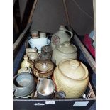 A selection of studio pottery ware to include storage jars, preserve pots,