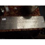 A 1960s/70s steel wall plaque inscribed 'Clerk to the Justices Wingham & Sandwich Division'