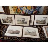 A set of eight game shooting hand coloured engravings set in four wooden frames,