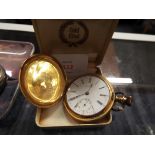 A gold plated Waltham Mass. fifteen jewel full hunter pocket watch, no.