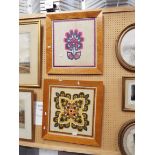 Two wool-work embroideries in walnut veneer frames