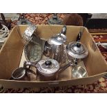 A silver plated three-piece tea set,