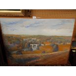 PHIL CLARK oil on canvas laid to board landscape titled 'Teston Bridge, Maidstone',