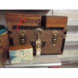 A small metal bound shipping trunk,