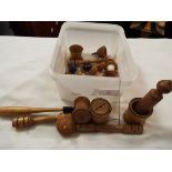 A selection of treen bobbins and winders