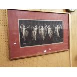 A 19thC engraving of classical nymphs dancing,