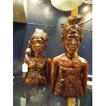 Two Polynesian hardwood carved male and female tribes figures