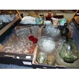 Two boxes of glass and crystal to include vases, fruit bowls, wine glasses, dishes,