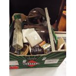 Miscellaneous items to include slide rules and calipers, Victorian French green glass scent bottle,