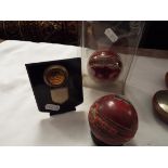 A match used Stuart Sturridge trophy cricket ball with white metal plaque engraved 'P.