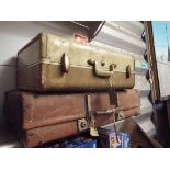 An early 'Samsonite' vellum type suitcase together with a vintage tan suitcase with Elder Dempster