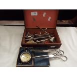 A selection of vintage barbers scissors, clippers, combs etc plus a boxed J.T.