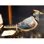 A Crown Derby Imari patterned 'Pheasant' paperweight with marks to base and silver stopper