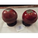 Two match used Stuart Sturridge trophy cricket balls with white metal plaques engraved 'P.