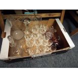 A part suite of wine and sherry glasses, two Caithness amethyst glass bowls,