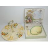 Clarice Cliff 'Celtic Harvest' cake stand & Crown Devon jam dish and spoon in original box