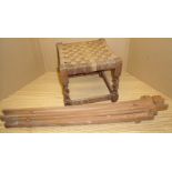 Small oak stringed topped stool and wooden easel