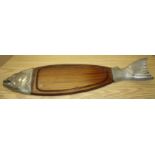 Mahogany salmon server with silver plated mounts