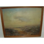 Small oil on board depicting moorland scene by Lewis Creighton