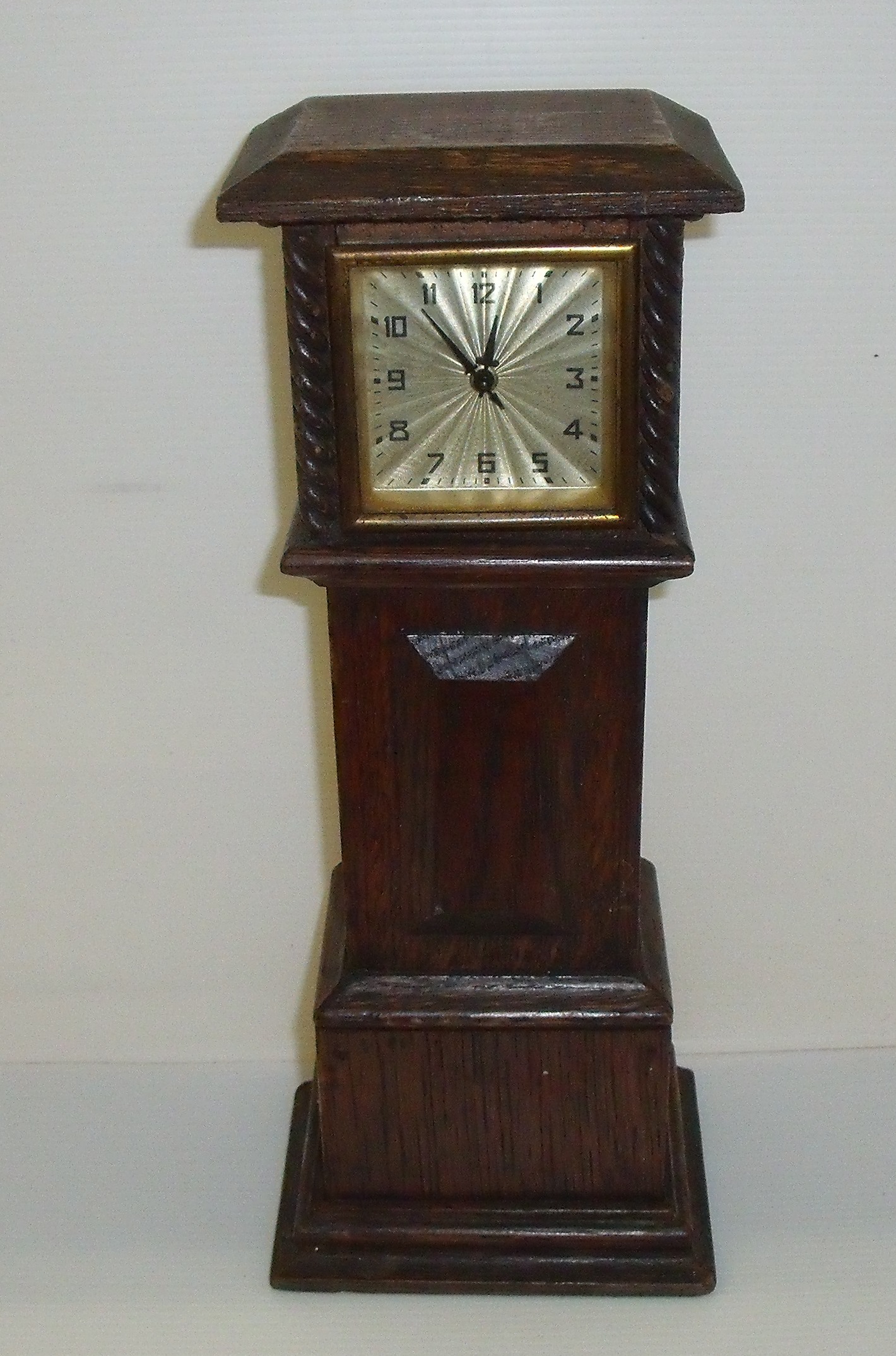 Miniature carved oak grandfather clock